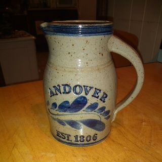 Vintage Handmade Hand - Painted Stoneware Ceramic Pitcher Andover Signed