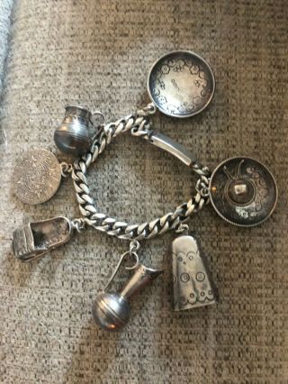 Vintage Mexican Sterling Silver Charm Bracelet 6.  25 "