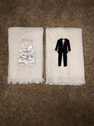 Vintage Bride Groom Wedding Guest Hand Towels