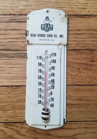 Vintage Bear Hybrids Corn Seed Farm Metal Thermometer Sign - EXTREMELY RARE 2