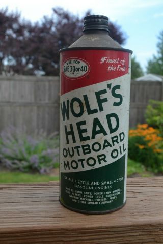 Vintage Wolfs Head Outboard Motor Oil Tin Can Oily City Pa.  Quart