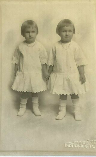 Vintage Photo Twin Girls Eyelet Lace Dresses Necklaces Adorable