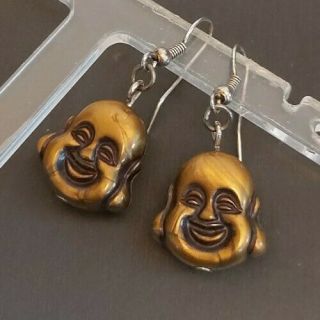 Lovely Vintage 80s Laughing Budda Bronze/gold Dangle Earrings