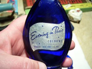 Set of 3 Vintage Antique Cobalt Blue Evening in Paris Glass Perfume Bottles 2