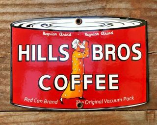 Vintage Hills Bros Coffee 8 X 5.  5 " Die - Cut Can Porcelain Sign Oil Gas Pump