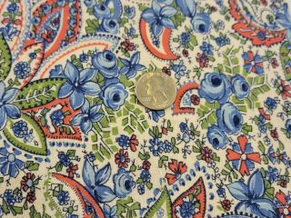 Full Vintage Feedsack,  Opened,  Blue And Pink Flowers And Paisley