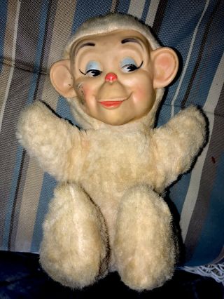 Vintage Stuffed Small Plastic Monkey Face Doll Guc For Pre - Owned Vintage