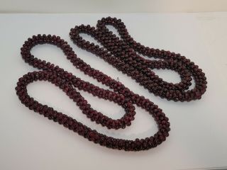2 Vintage Necklaces - Beaded - Garnetts? Red Stones - 30 In - Heavy Nr