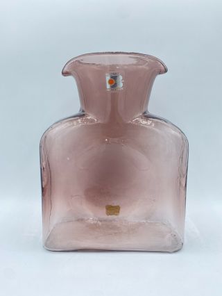 Vintage Blenko Art Glass Double Spout Dimple Water Bottle Pale Purple Lilac Usa