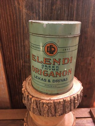 Antique Greek Thyme Spice Tin - Elendi Origanon - Lekas & Drivas - Vintage Can W/lid