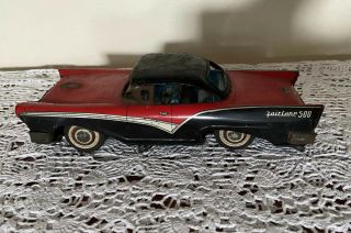 Japan Toymaster 1959 Red Ford Fairlane 500 Tin Friction Car 9.  5” Vintage