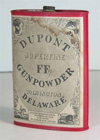 1920s Dupont Gunpowder Black Powder Advertising Tin Flask