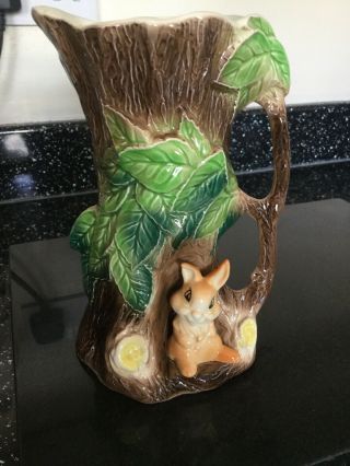 Vintage Hornsea Eastgate Fauna Tree Stump Pottery Jug Vase - Rabbit