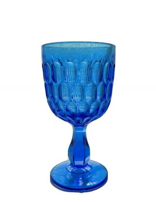 Fenton Thumbprint Colonial Blue Glass Goblet 6.  75” Tall Vintage