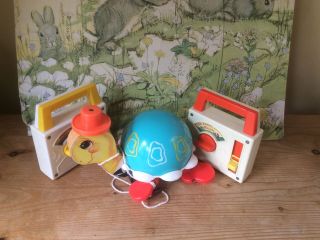 Vintage Fisher Price Bundle - 2 Music Boxes And Pull Along Turtle