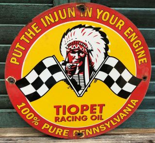 Vintage 1929 Dated Tiopet Oil Porcelain Gasoline Gas Station Sign Indian Chief