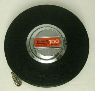 Vintage Lufkin Rule Company White Clad Steel Tape Measure 100 Ft Hw226