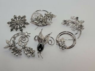 6 Vintage Pins - Pendants - Sterling Silver - Costume Jewelry - Stones - Krementz - Nr