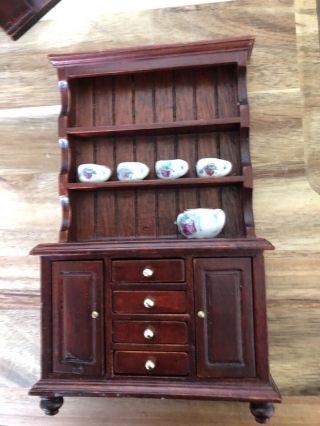 Vintage Dolls House Wood Welsh Dresser 16.  5 Cm Tall 4 Opening Draws 2 Cupboards