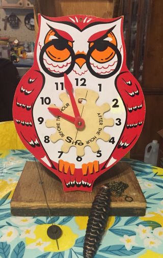 Vintage Rare Owl Single Weight Cuckoo Wall Clock Germany