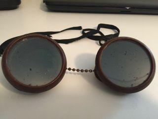 Vintage Welder Goggles Steampunk Glasses Green Lenses Fair Cond.
