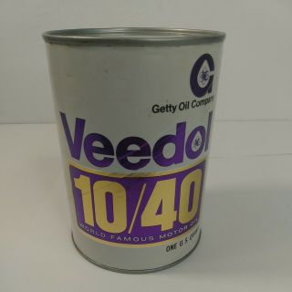 Vintage Getty Oil Company Veedol 10/40 1 32 Ounce 1 Quart Oil Can Full