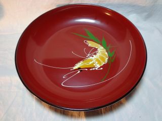 Vintage Japanese Red & Black Lacquer Serving Plate,  Hand Painted 10” Diameter