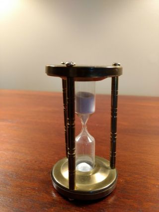 Vintage Brass And Glass 3 - Minute Hourglass Timer - Collectible Kitchen Gadget