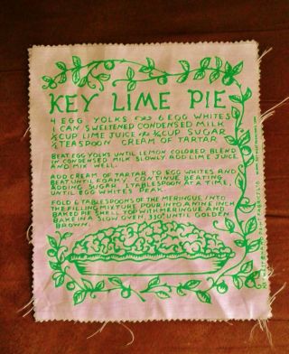 Vintage Key West Hand Print Fabric 9 1/2  X 8 " Piece Key Lime Pie Recipe