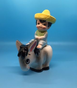 Vintage Adorable Pair - Mexican Boy On A Donkey Salt And Pepper Shakers Japan