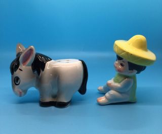 Vintage Adorable Pair - Mexican Boy On A Donkey Salt And Pepper Shakers Japan 2