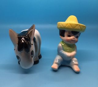Vintage Adorable Pair - Mexican Boy On A Donkey Salt And Pepper Shakers Japan 3