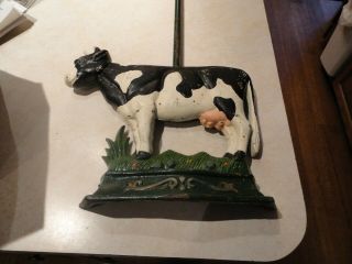 Vintage Cast Iron Dairy Cow Door Stopper With Rod Handle,  Antique,  Old,  Farm Cow
