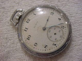 Vintage large antique pre 1920 Porcelain Dial Art Deco ELGIN pocket watch 2