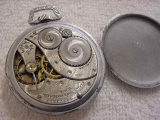 Vintage large antique pre 1920 Porcelain Dial Art Deco ELGIN pocket watch 3