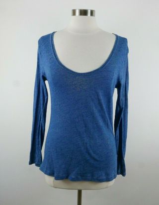 J Crew Womens Vintage Cotton Ls Scoop Neck Heather Blue T Shirt Blouse Medium