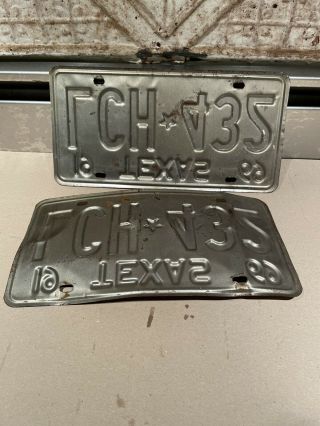 Vintage Texas 1969 license plate Good Pair LCH - 432 1 Bent 2