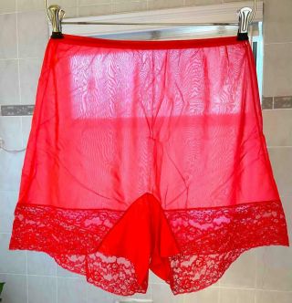 Vintage 70s Henson Kickernick Pettipants Panty Red Silky Sheer Nylon Lace Size 7
