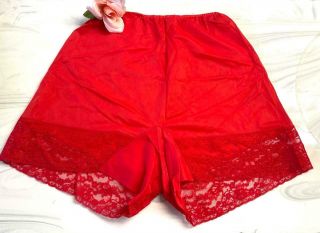 Vintage 70s HENSON KICKERNICK PETTIPANTS Panty RED Silky SHEER Nylon Lace Size 7 2