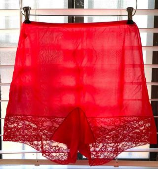 Vintage 70s HENSON KICKERNICK PETTIPANTS Panty RED Silky SHEER Nylon Lace Size 7 3