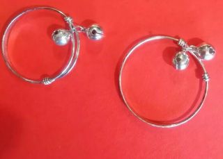 Two 925 Vintage Silver Baby Bracelets Or Anklets With Bells