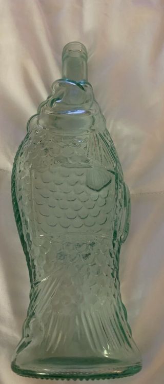 13”vintage Figural Fish Shaped Green Glass Bottle Decanter