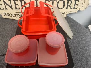 Vintage Tupperware 1254 Pack N Carry Lunch Box With Handle W/other Containers
