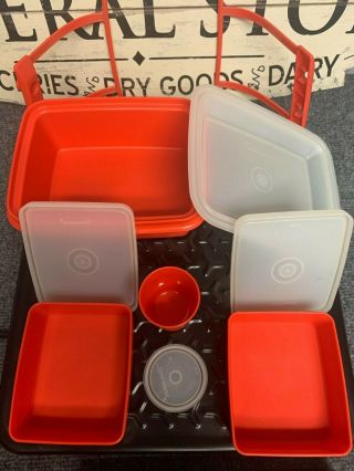Vintage Tupperware 1254 Pack N Carry Lunch Box with Handle w/other containers 3