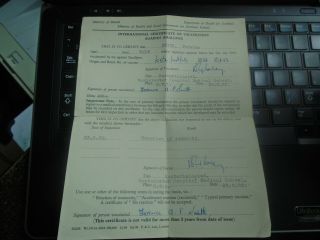 1952 Vaccination Certificate Against Smallpox,  Vintage Document,  Dept Health