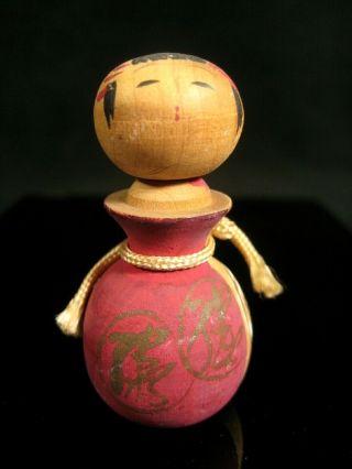 Vintage Japanese Showa Era (c.  1940) Wooden Kokeshi Bobblehead Red Bottle 2 "