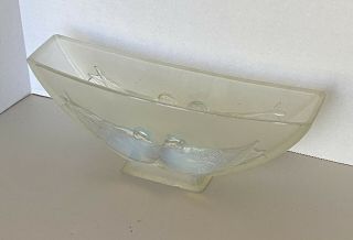 Vintage Art Deco Signed Verlys Frosted Opalescent Lovebirds Glass Vase 12 X 10