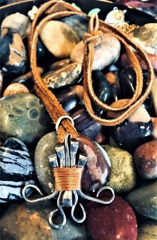Spirited Vintage Nordic Runic Metal Copper Bound Leather Tie Pendulum Necklace