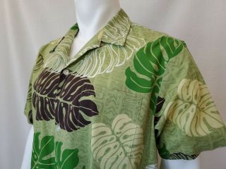 Howie Vintage Mens L Hawaiian Shirt Tribal Print Tiki Hawaii Green