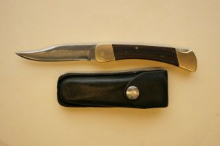 Vintage Buck 110 USA Lockback Pocket Knife Brass Wood Handle 1967 - 1972 2